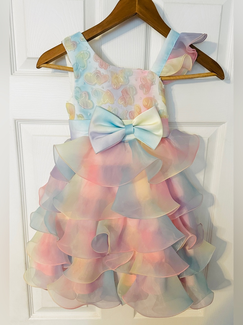 Pastel Rainbow Ruffle Bow Kids Dress-Boutique*5-6yrs*EUC